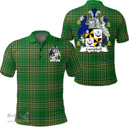 Scottish Campbell Coat of Arms Family Crest Ireland Polo Shirt - Irish National Tartan Irish County Polo Shirt