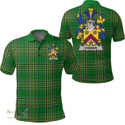Scottish Cosker or McCosker Coat of Arms Family Crest Ireland Polo Shirt - Irish National Tartan Irish County Polo Shirt
