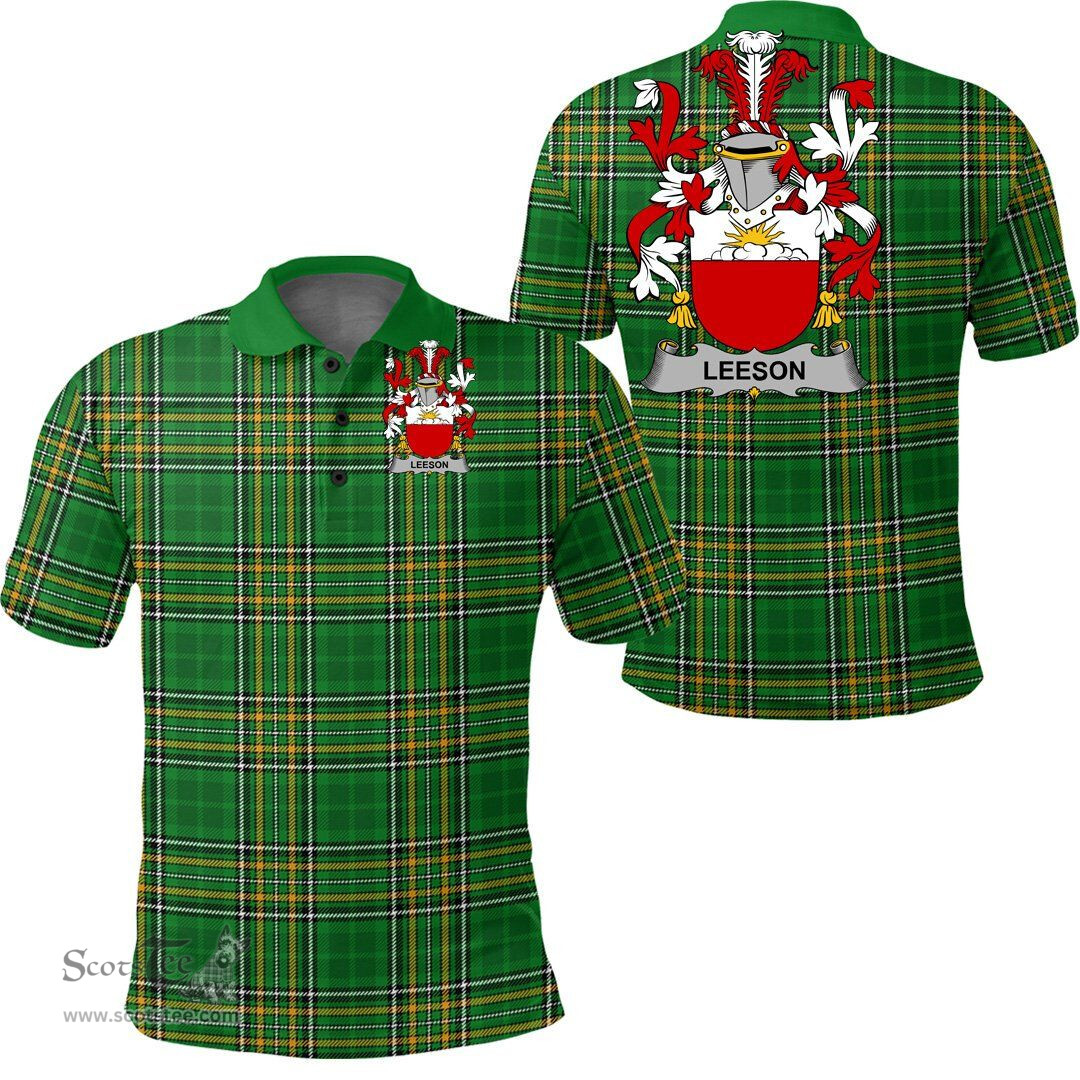 Scottish Lees or McAleese Coat of Arms Family Crest Ireland Polo Shirt - Irish National Tartan Irish County Polo Shirt
