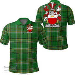 Scottish Lees or McAleese Coat of Arms Family Crest Ireland Polo Shirt - Irish National Tartan Irish County Polo Shirt