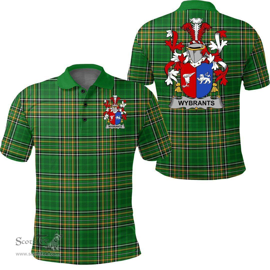 Scottish Wybrants Coat of Arms Family Crest Ireland Polo Shirt - Irish National Tartan Irish County Polo Shirt