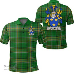 Scottish Hilliard Coat of Arms Family Crest Ireland Polo Shirt - Irish National Tartan Irish County Polo Shirt