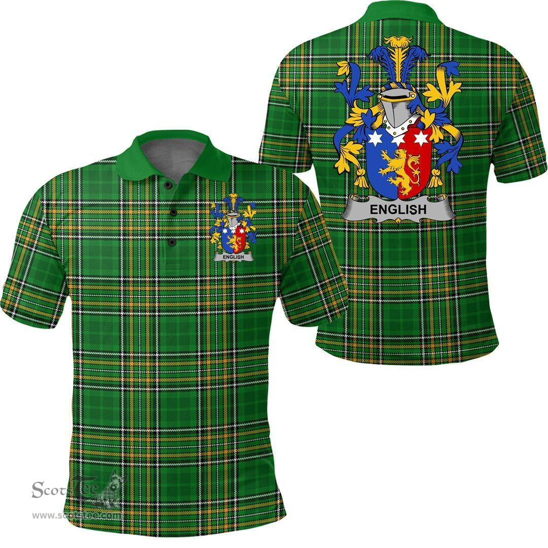 Scottish English Coat of Arms Family Crest Ireland Polo Shirt - Irish National Tartan Irish County Polo Shirt