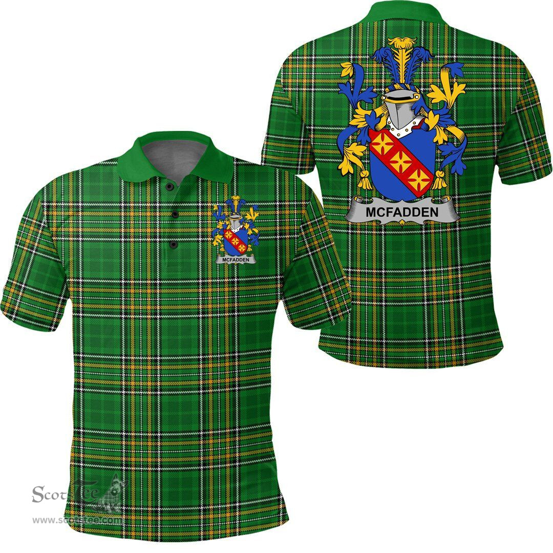 Scottish McFadden or McFadyen Coat of Arms Family Crest Ireland Polo Shirt - Irish National Tartan Irish County Polo Shirt