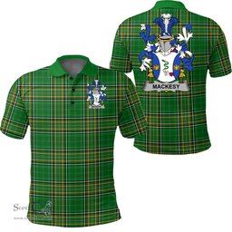 Scottish Mackesy Coat of Arms Family Crest Ireland Polo Shirt - Irish National Tartan Irish County Polo Shirt