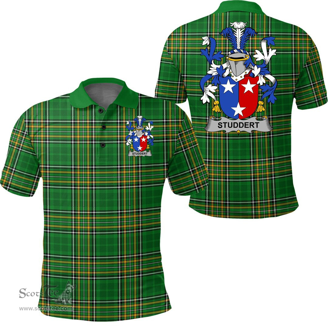 Scottish Studdert Coat of Arms Family Crest Ireland Polo Shirt - Irish National Tartan Irish County Polo Shirt