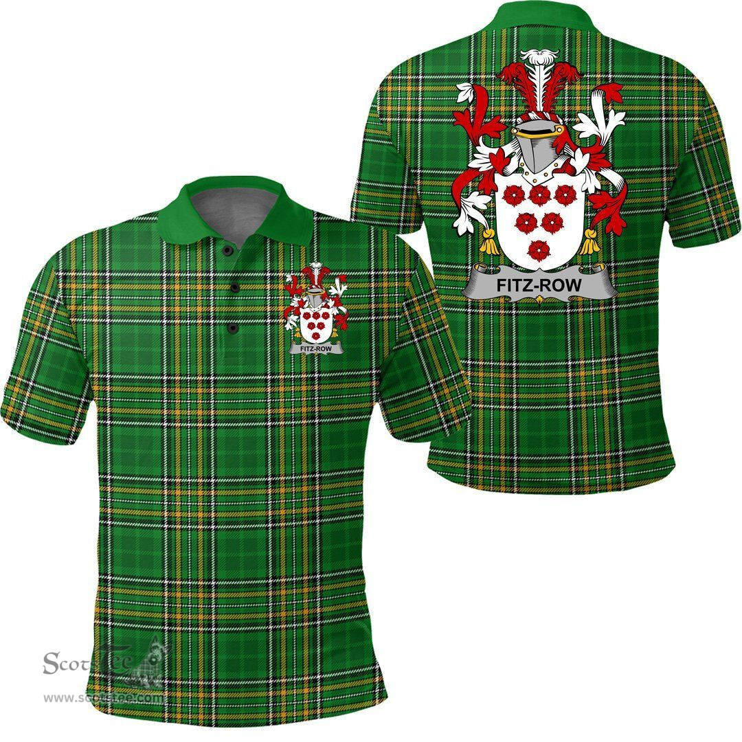 Scottish Fitz-Row Coat of Arms Family Crest Ireland Polo Shirt - Irish National Tartan Irish County Polo Shirt