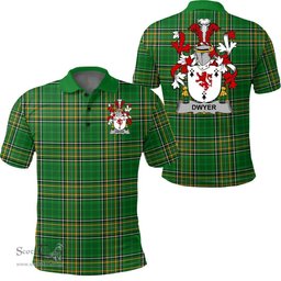 Scottish Dwyer or O'Dwyer Coat of Arms Family Crest Ireland Polo Shirt - Irish National Tartan Irish County Polo Shirt