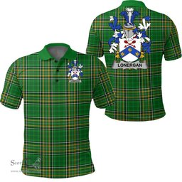 Scottish Lonergan or O'Lonergan Coat of Arms Family Crest Ireland Polo Shirt - Irish National Tartan Irish County Polo Shirt