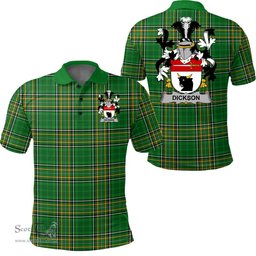 Scottish Dickson Coat of Arms Family Crest Ireland Polo Shirt - Irish National Tartan Irish County Polo Shirt