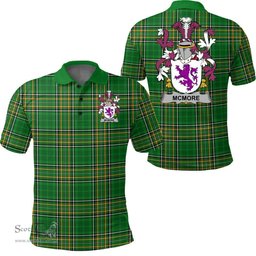 Scottish McMore or More Coat of Arms Family Crest Ireland Polo Shirt - Irish National Tartan Irish County Polo Shirt