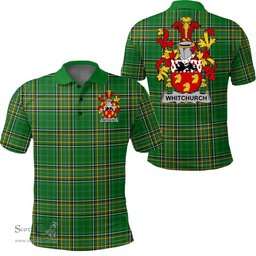 Scottish Whitchurch Coat of Arms Family Crest Ireland Polo Shirt - Irish National Tartan Irish County Polo Shirt