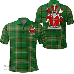 Scottish Loughlin or O'Loughlin Coat of Arms Family Crest Ireland Polo Shirt - Irish National Tartan Irish County Polo Shirt