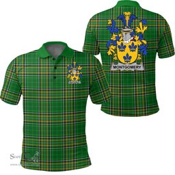 Scottish Montgomery Coat of Arms Family Crest Ireland Polo Shirt - Irish National Tartan Irish County Polo Shirt
