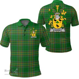 Scottish Starkey Coat of Arms Family Crest Ireland Polo Shirt - Irish National Tartan Irish County Polo Shirt
