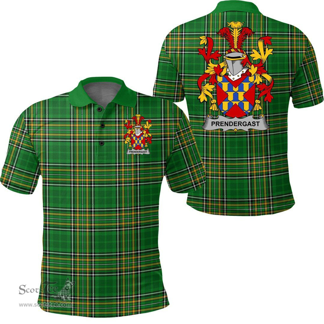 Scottish Prendergast Coat of Arms Family Crest Ireland Polo Shirt - Irish National Tartan Irish County Polo Shirt