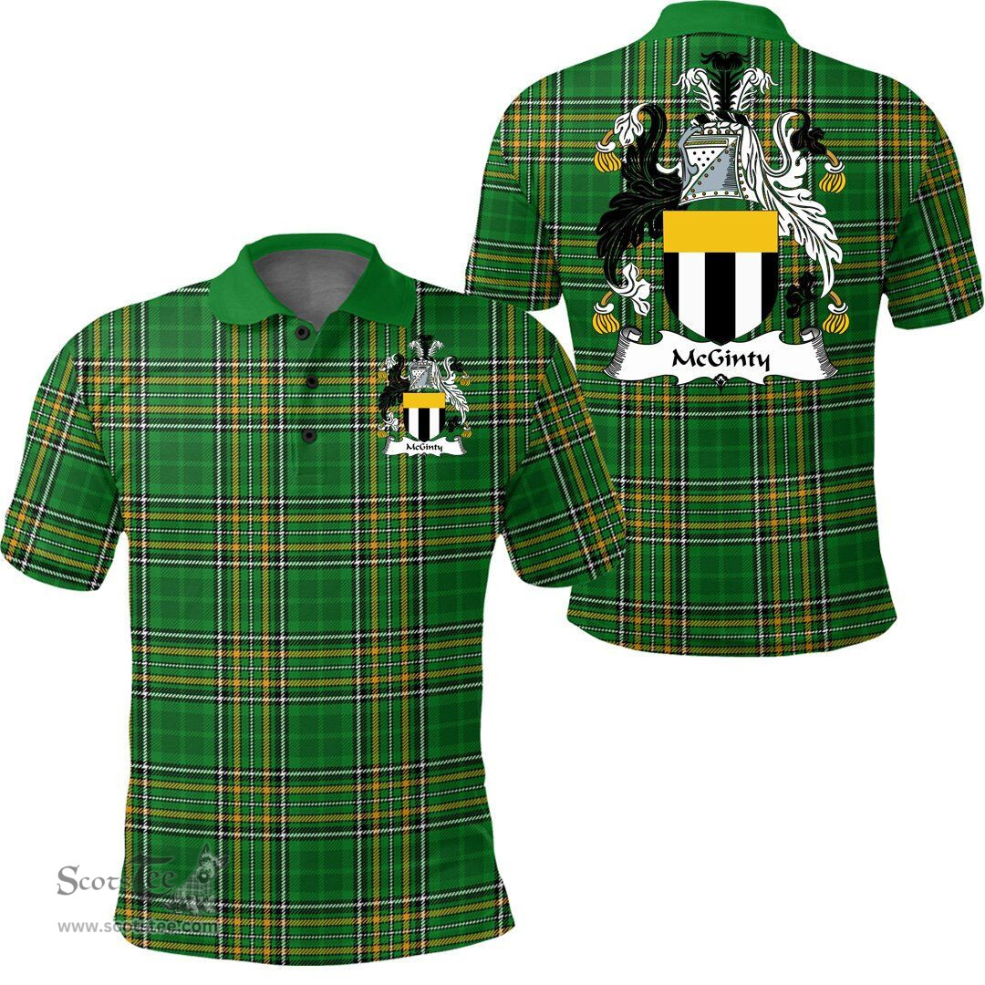 Scottish McGinty Coat of Arms Family Crest Ireland Polo Shirt - Irish National Tartan Irish County Polo Shirt