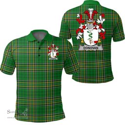 Scottish Donovan or O'Donovan Coat of Arms Family Crest Ireland Polo Shirt - Irish National Tartan Irish County Polo Shirt