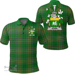 Scottish Quinn or O'Quin Coat of Arms Family Crest Ireland Polo Shirt - Irish National Tartan Irish County Polo Shirt