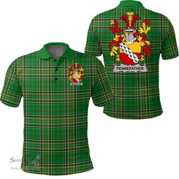 Scottish Penne or Penn Coat of Arms Family Crest Ireland Polo Shirt - Irish National Tartan Irish County Polo Shirt