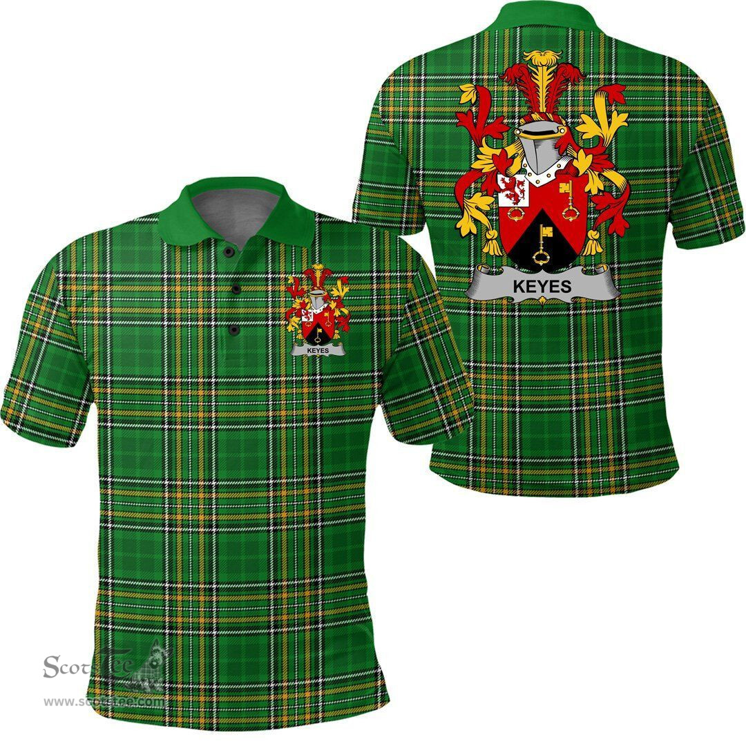Scottish Keyes Coat of Arms Family Crest Ireland Polo Shirt - Irish National Tartan Irish County Polo Shirt