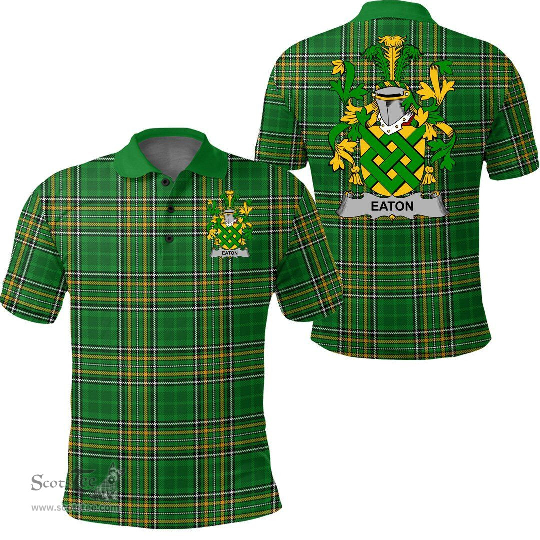 Scottish Eaton Coat of Arms Family Crest Ireland Polo Shirt - Irish National Tartan Irish County Polo Shirt