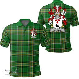 Scottish Algeo Coat of Arms Family Crest Ireland Polo Shirt - Irish National Tartan Irish County Polo Shirt