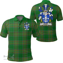 Scottish Digby Coat of Arms Family Crest Ireland Polo Shirt - Irish National Tartan Irish County Polo Shirt
