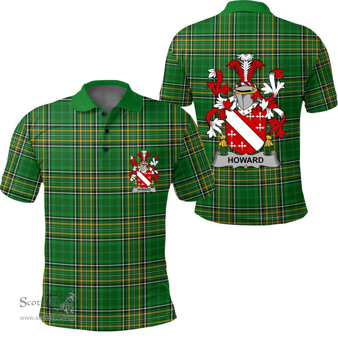 Scottish Howard Coat of Arms Family Crest Ireland Polo Shirt - Irish National Tartan Irish County Polo Shirt