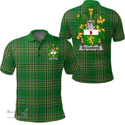 Scottish McGuiness or McGenis Coat of Arms Family Crest Ireland Polo Shirt - Irish National Tartan Irish County Polo Shirt