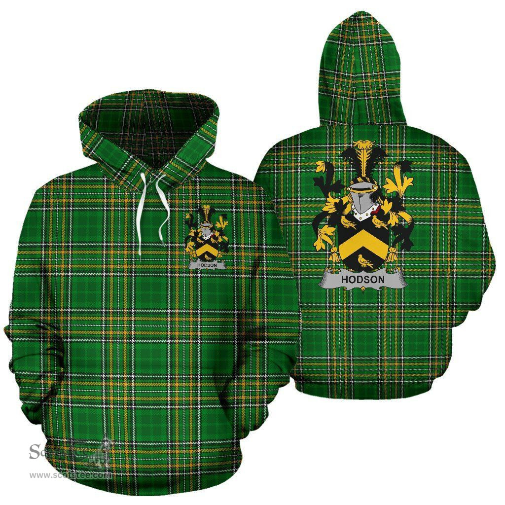 Scottish Hodson Coat of Arms Family Crest Ireland Hoodie Irish National Tartan Irish County Hoodie