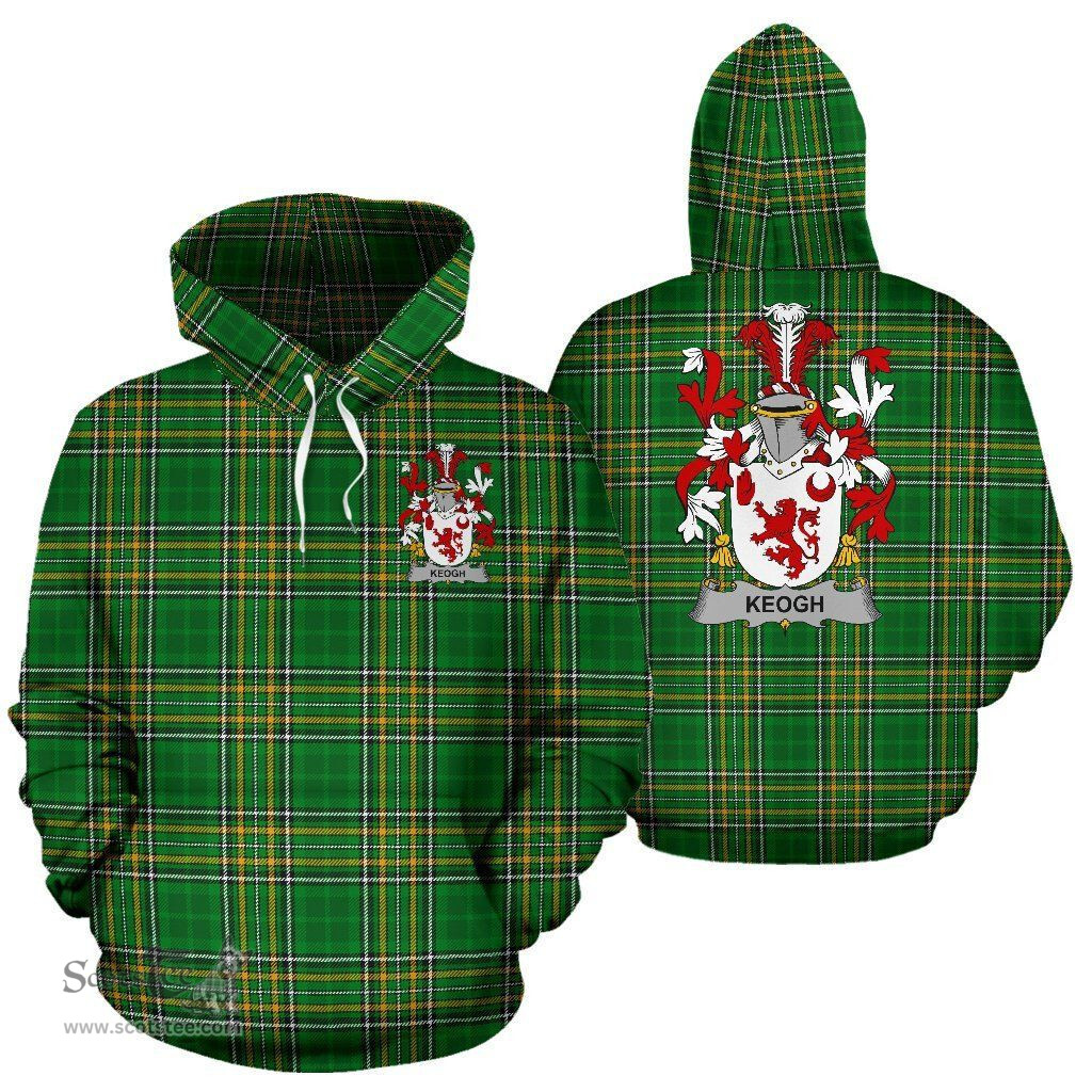 Scottish Keogh or McKeogh Coat of Arms Family Crest Ireland Hoodie Irish National Tartan Irish County Hoodie
