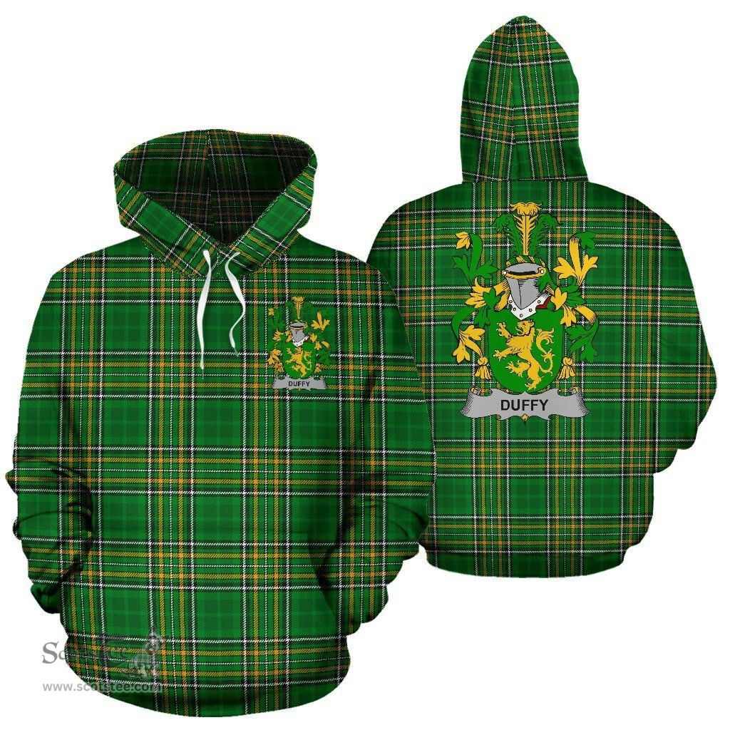 Scottish Duffy or O'Duffy Coat of Arms Family Crest Ireland Hoodie Irish National Tartan Irish County Hoodie