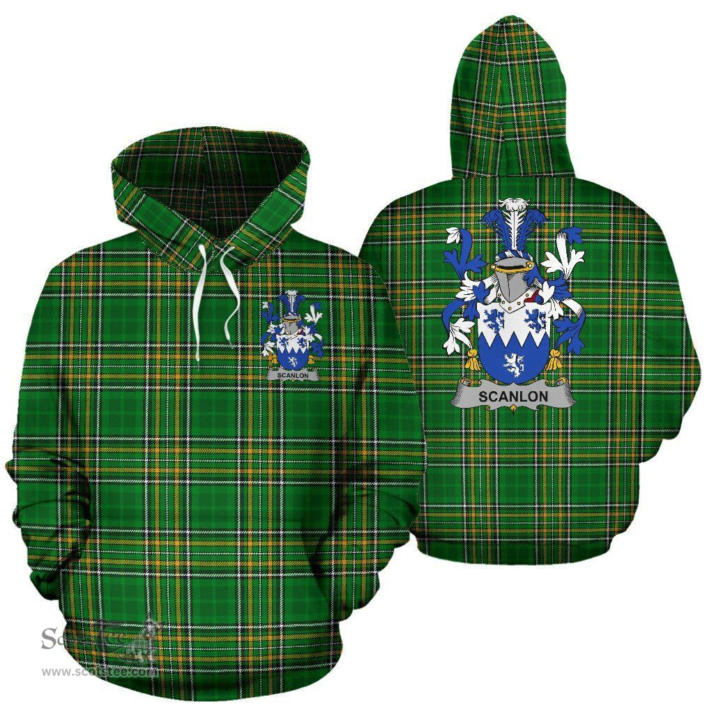 Scottish Scanlon or O'Scanlan Coat of Arms Family Crest Ireland Hoodie Irish National Tartan Irish County Hoodie