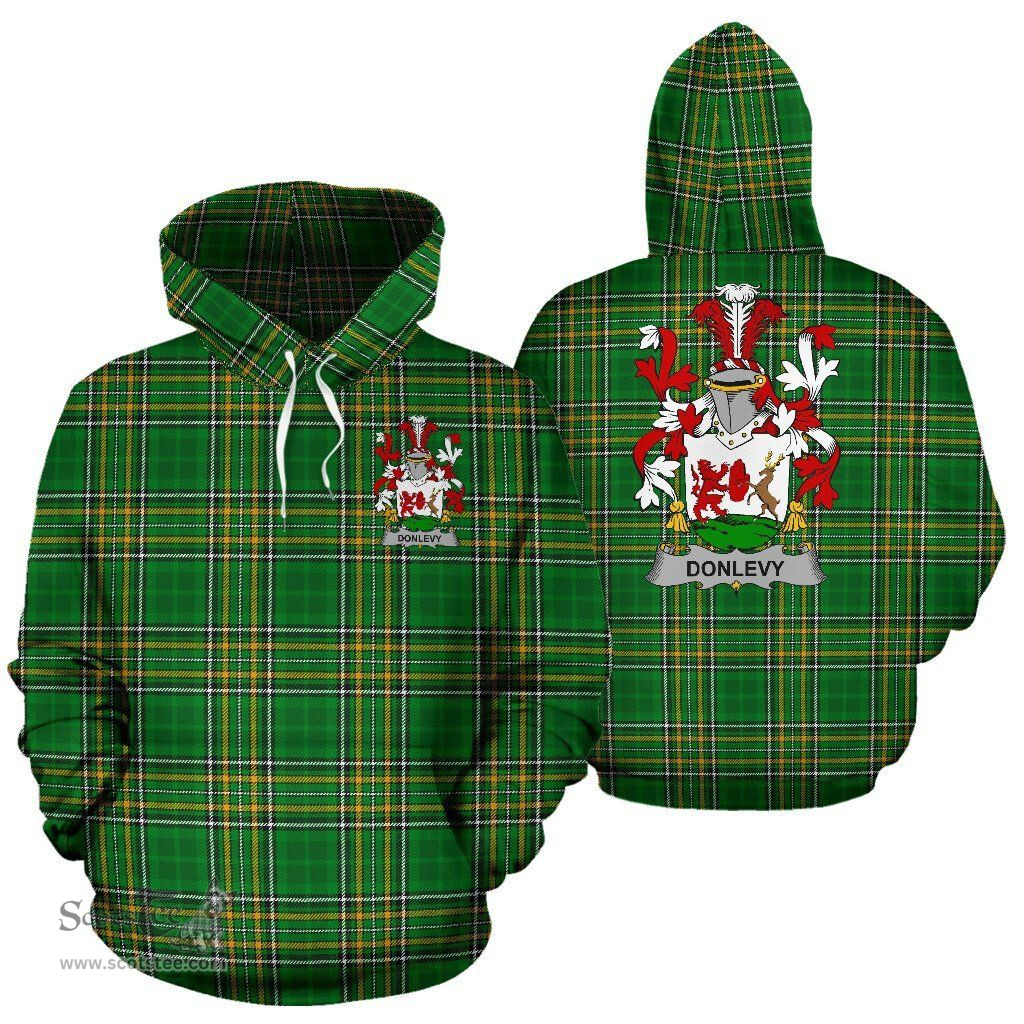 Scottish Donlevy or O'Donlevy Coat of Arms Family Crest Ireland Hoodie Irish National Tartan Irish County Hoodie