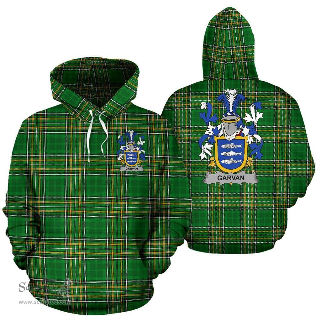 Scottish Garvan or O'Garvan Coat of Arms Family Crest Ireland Hoodie Irish National Tartan Irish County Hoodie
