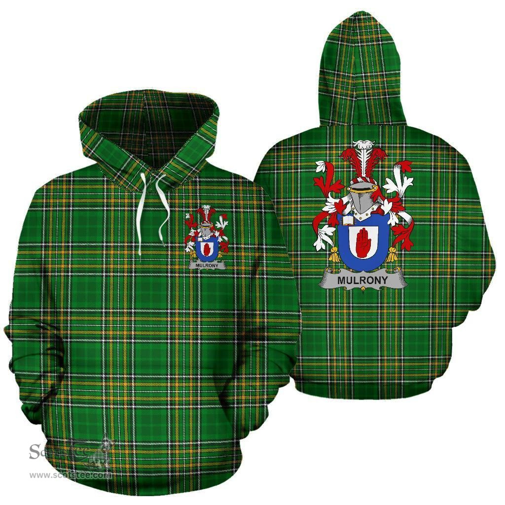 Scottish Mulrony or O'Mulroney Coat of Arms Family Crest Ireland Hoodie Irish National Tartan Irish County Hoodie