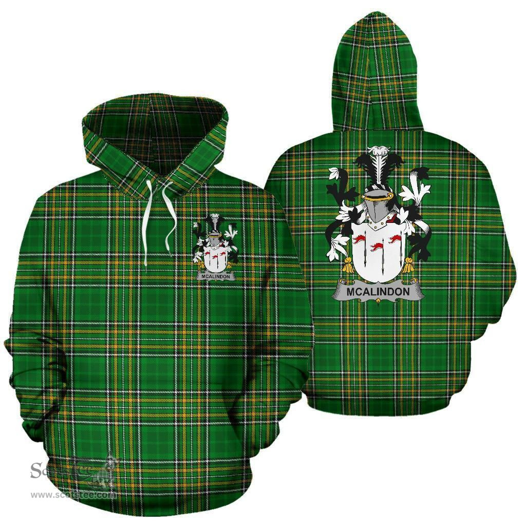 Scottish McAlindon or McAlindem Coat of Arms Family Crest Ireland Hoodie Irish National Tartan Irish County Hoodie