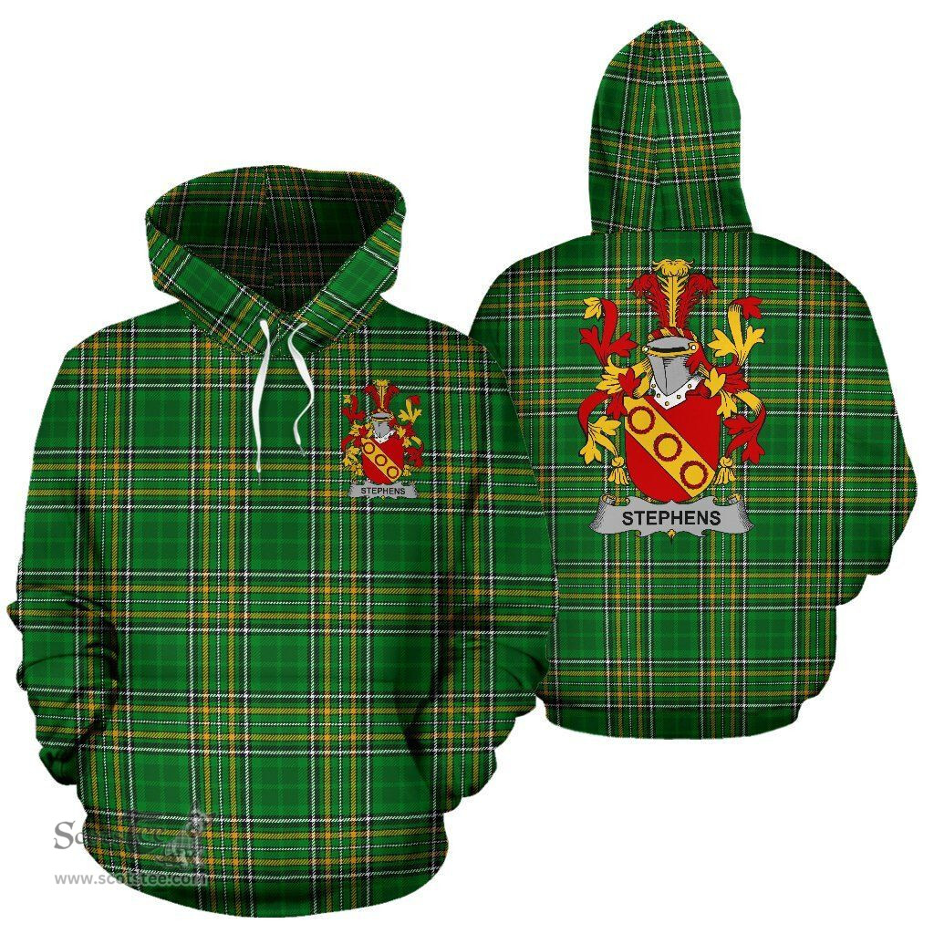 Scottish Stephens Coat of Arms Family Crest Ireland Hoodie Irish National Tartan Irish County Hoodie