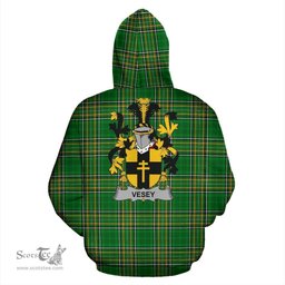 Scottish Vesey Coat of Arms Family Crest Ireland Hoodie Irish National Tartan Irish County Hoodie