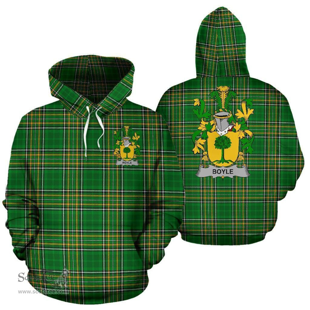 Scottish Boyle or O'Boyle Coat of Arms Family Crest Ireland Hoodie Irish National Tartan Irish County Hoodie