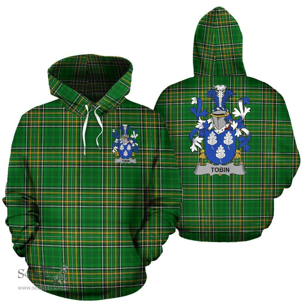 Scottish Tobin Coat of Arms Family Crest Ireland Hoodie Irish National Tartan Irish County Hoodie