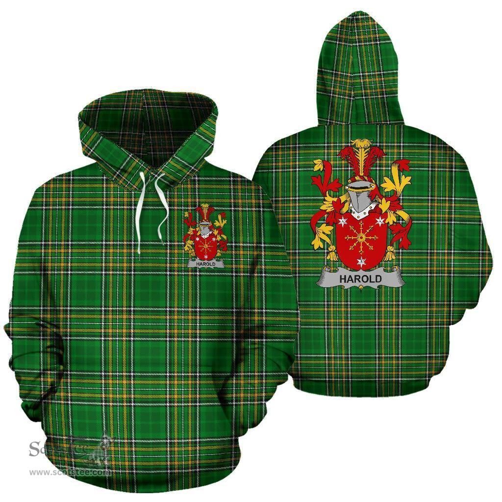 Scottish Harold or Harrell Coat of Arms Family Crest Ireland Hoodie Irish National Tartan Irish County Hoodie