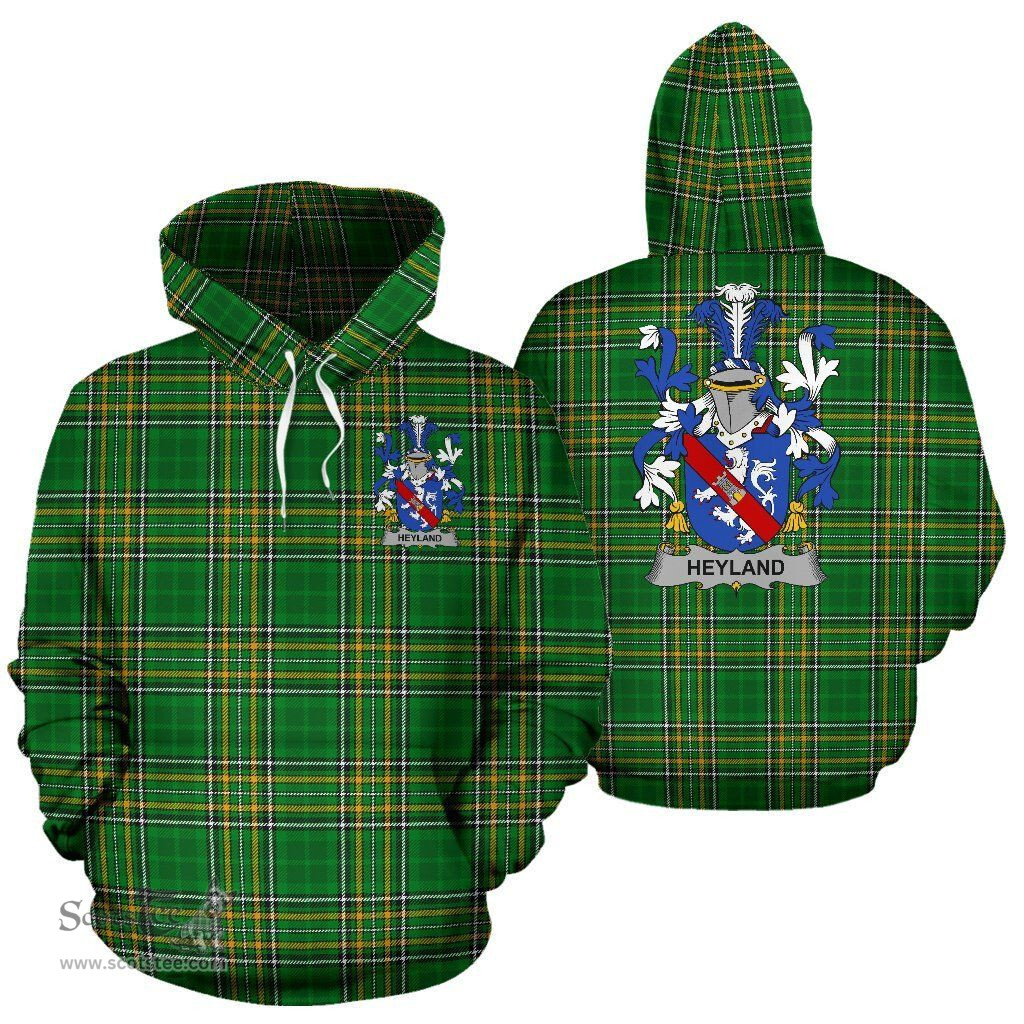Scottish Heyland Coat of Arms Family Crest Ireland Hoodie Irish National Tartan Irish County Hoodie