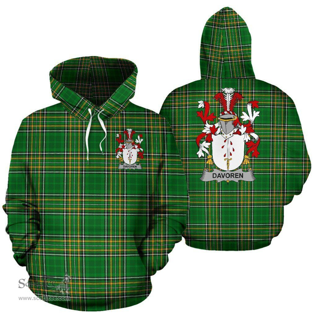 Scottish Davoren or O'Davoren Coat of Arms Family Crest Ireland Hoodie Irish National Tartan Irish County Hoodie