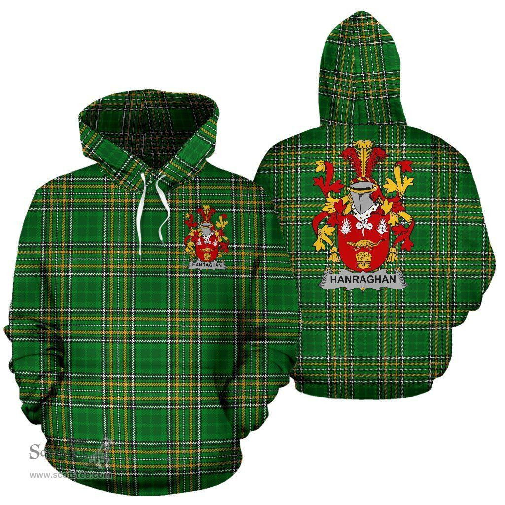 Scottish Hanraghan or O'Hanraghan Coat of Arms Family Crest Ireland Hoodie Irish National Tartan Irish County Hoodie
