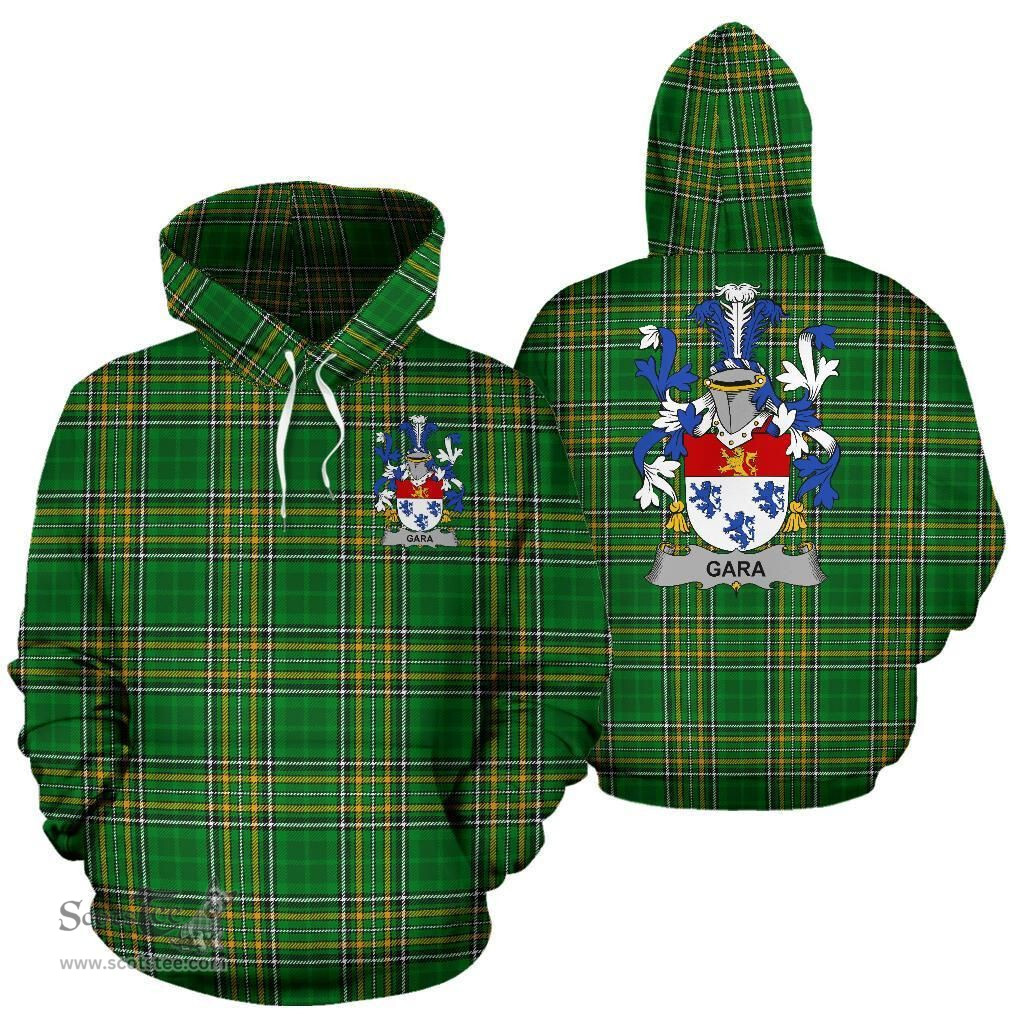 Scottish Gara or O'Gara Coat of Arms Family Crest Ireland Hoodie Irish National Tartan Irish County Hoodie