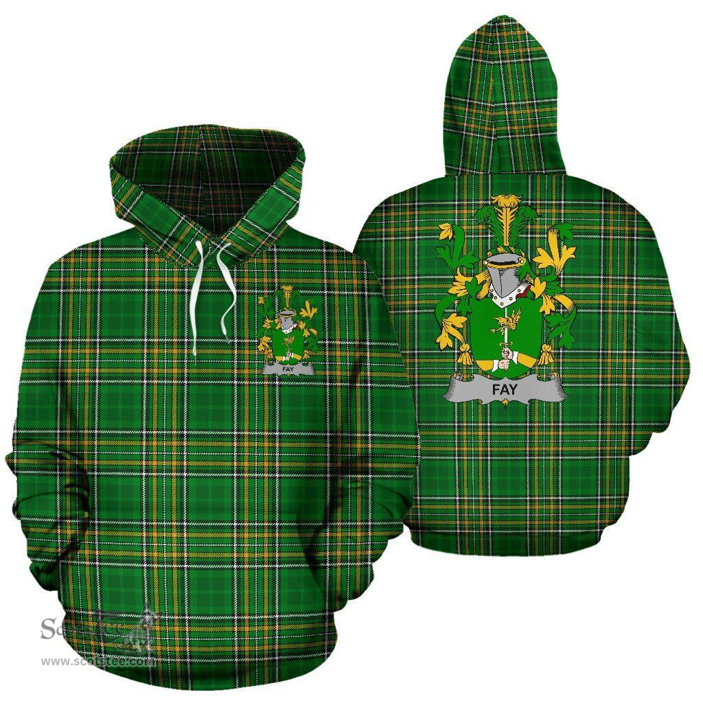 Scottish Fay or O'Fee Coat of Arms Family Crest Ireland Hoodie Irish National Tartan Irish County Hoodie