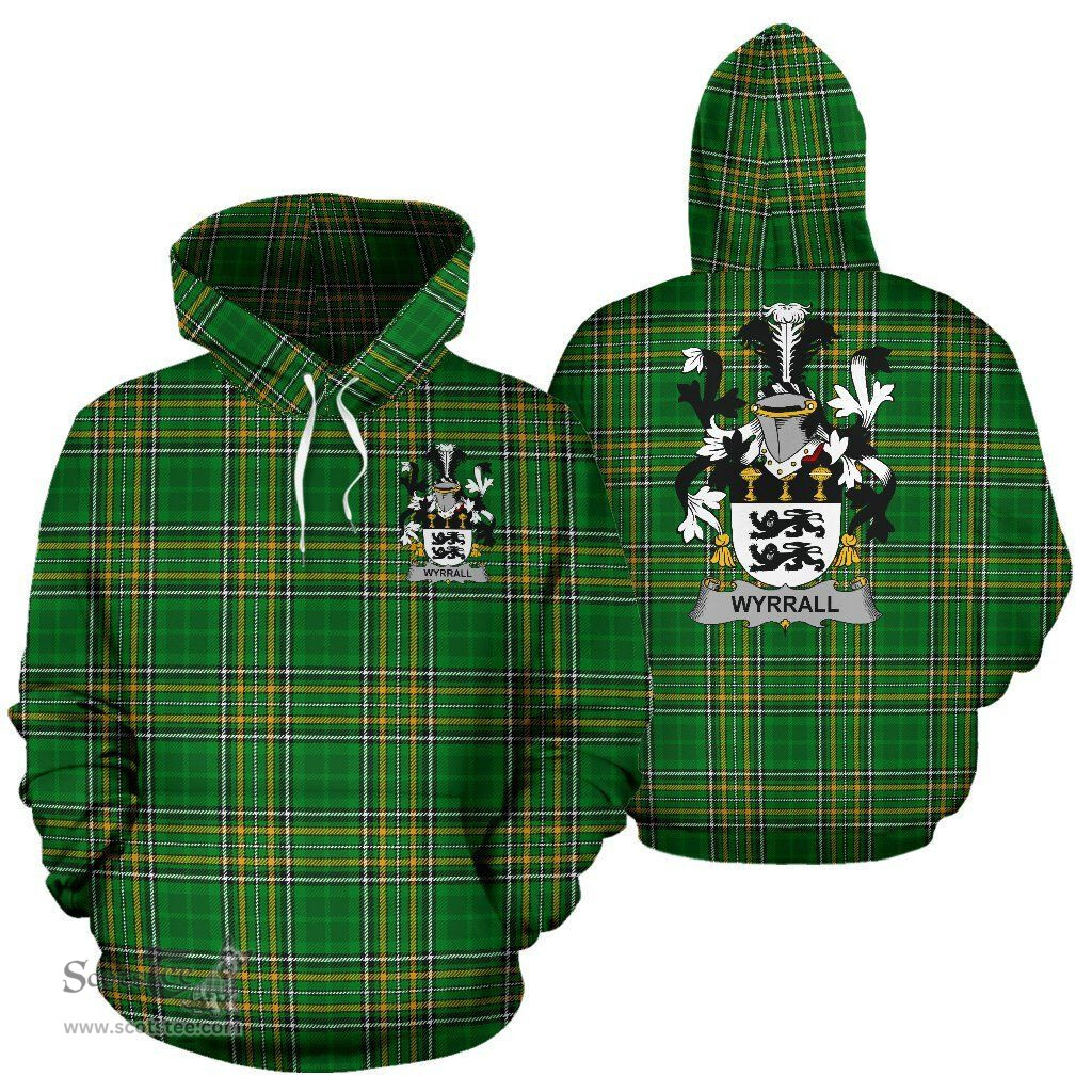 Scottish Wyrrall Coat of Arms Family Crest Ireland Hoodie Irish National Tartan Irish County Hoodie