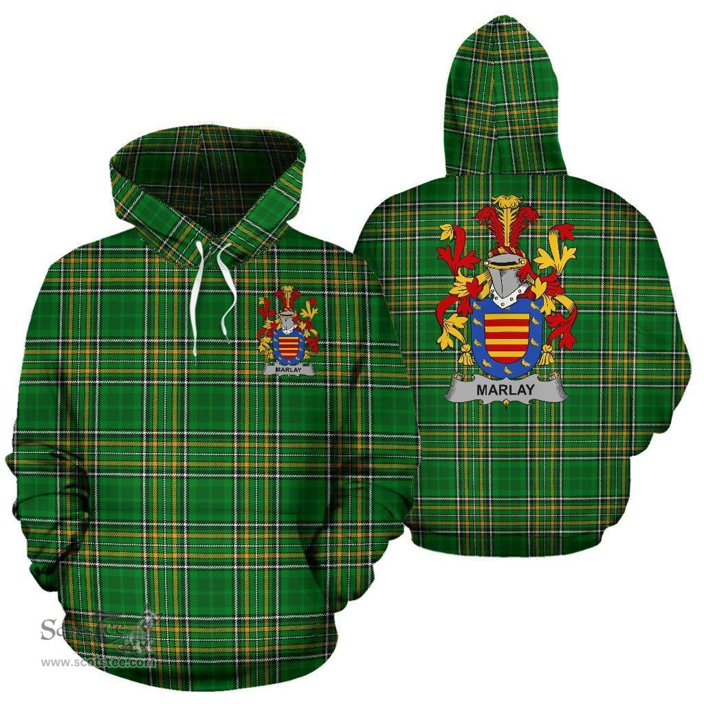 Scottish Marlay or O'Marley Coat of Arms Family Crest Ireland Hoodie Irish National Tartan Irish County Hoodie
